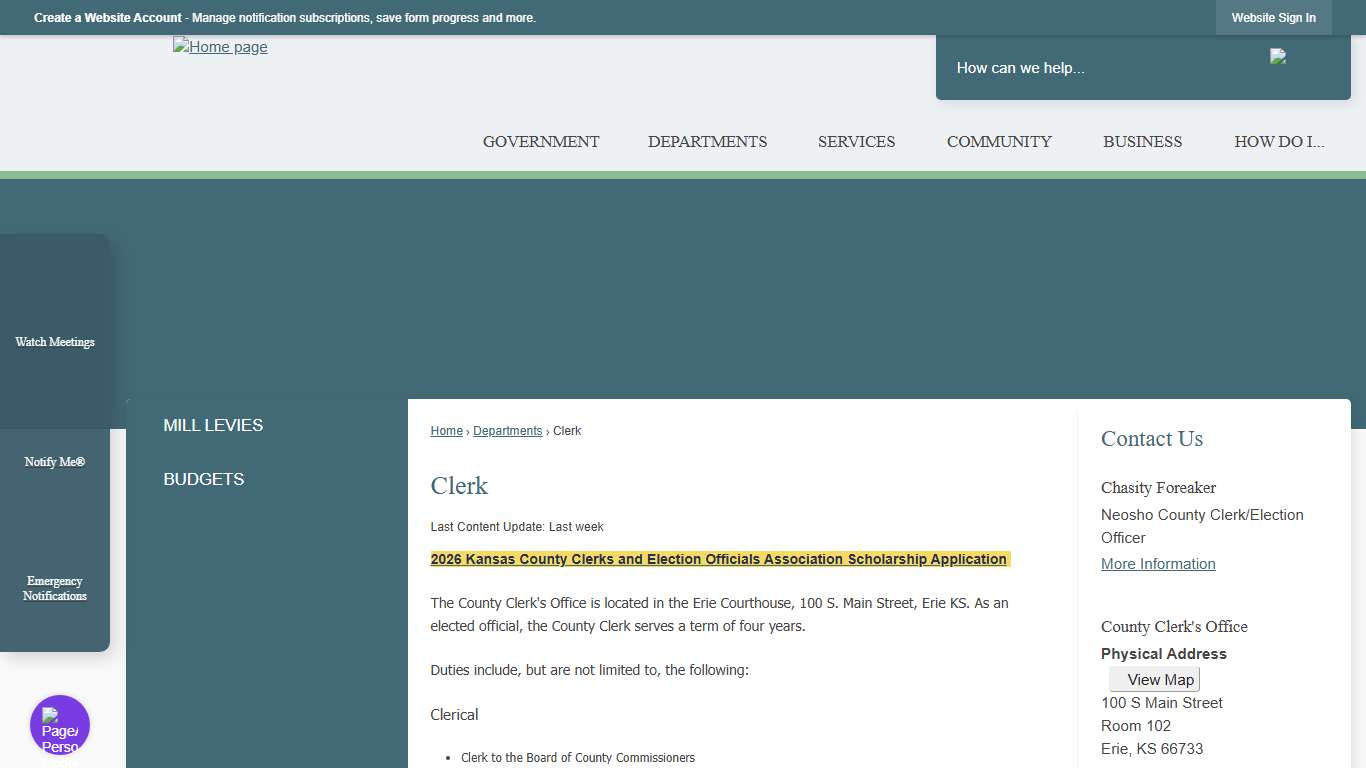 Clerk Neosho County, KS